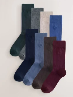 Sokken|Sokken|Next - Verpakking van 8 - Frisblijvende sokken met borduursel Blauw/grijs/groen