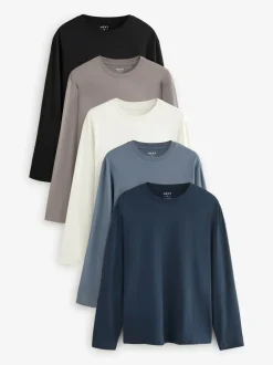T-Shirts En Hemden|Next - Normale Pasvorm - verpakking van 5 regular-fit T-shirts met lange mouwen van 100% katoen Blauw/grijs/neutraal
