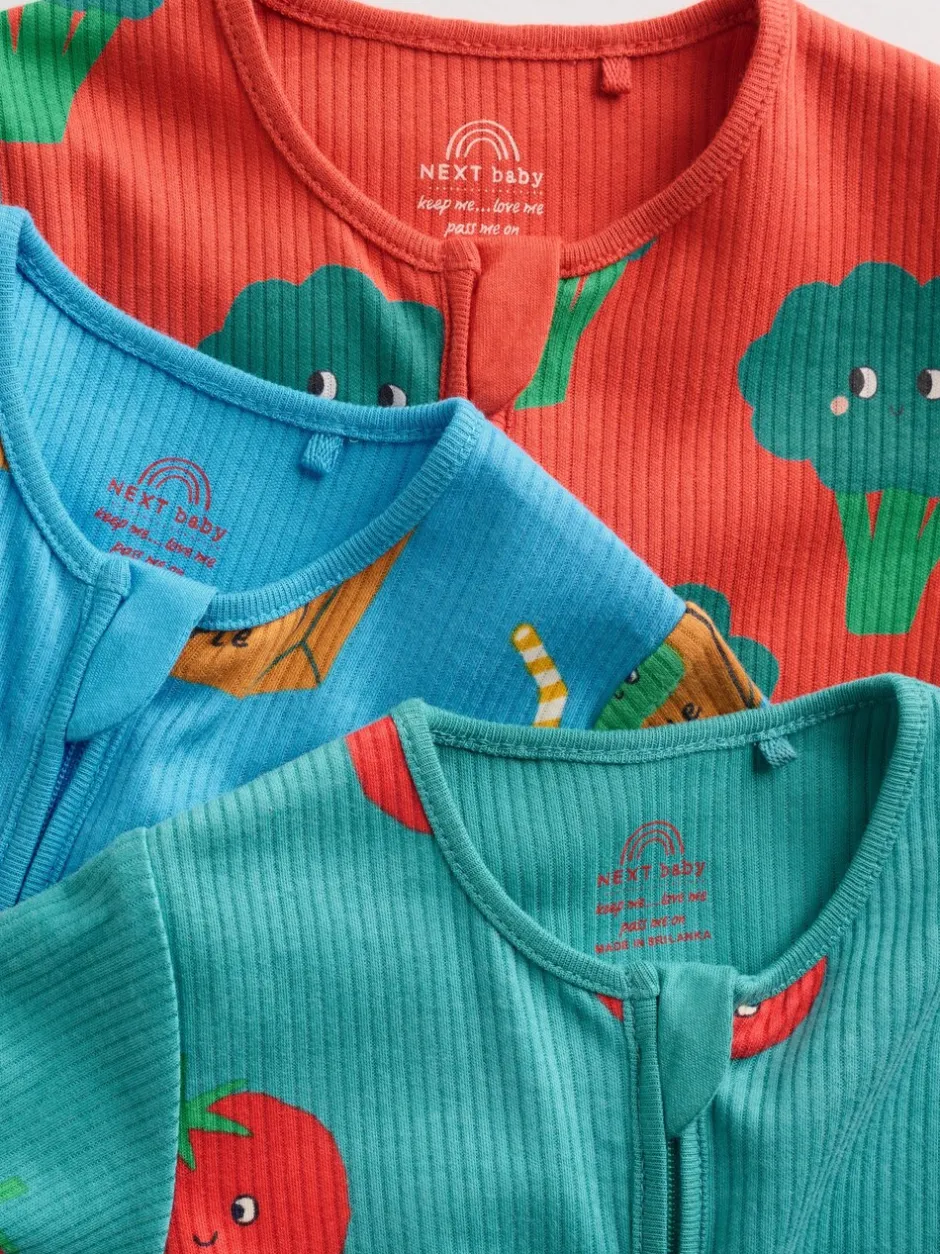Multipacks|Babypakjes En Babypyjama's|Next Blauwgroen - 3 Pack Baby-pyjama's met tweewegrits (0mnd -3jr)