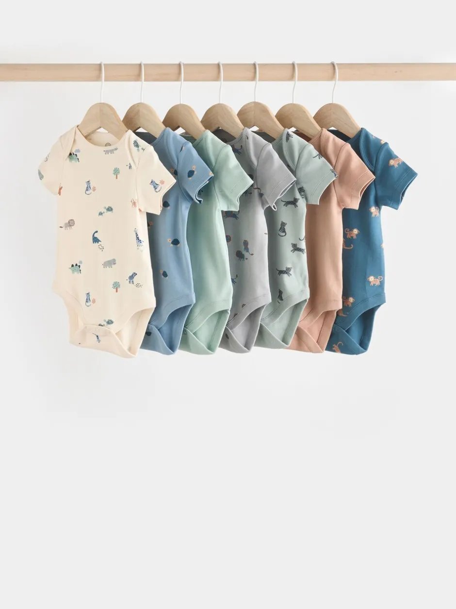 Rompertjes En Hemdjes|Rompertjes En Hemdjes|Next Blauwgroen - Baby 100% katoenen bodysuits verpakking van 7
