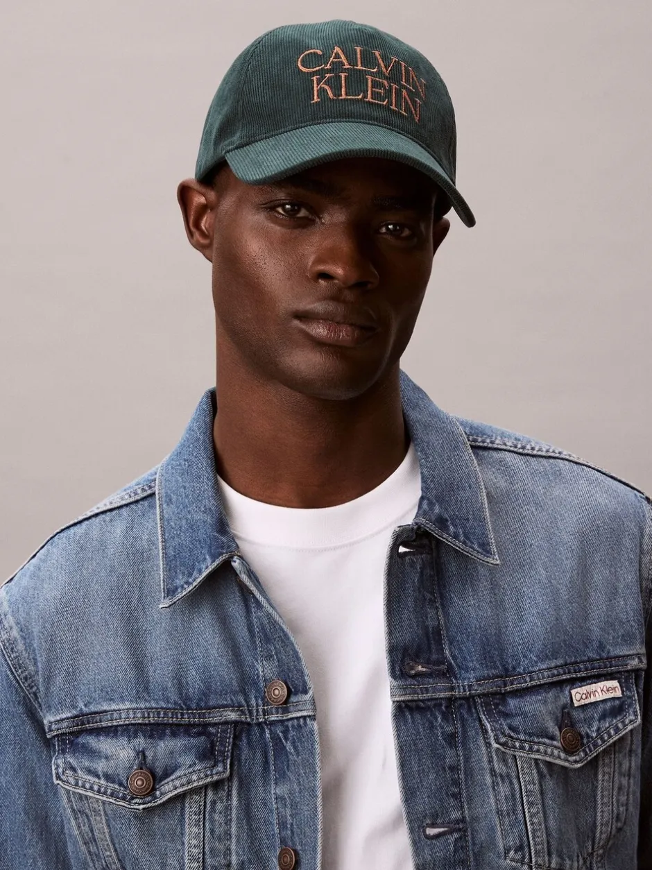 Mutsen, Sjaals En Handschoenen|Calvin Klein - Corduroy Cap Blauwgroen