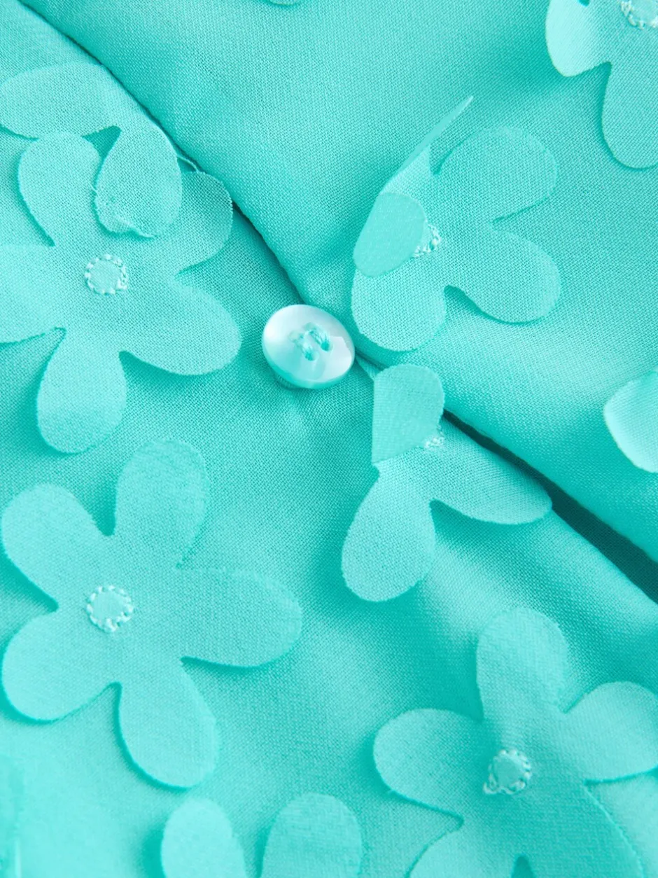 Gelegenheidskleding|Jurken|Next - Korte mouwen 3D bloemenjurk (3mnd -8jr) Blauwgroen
