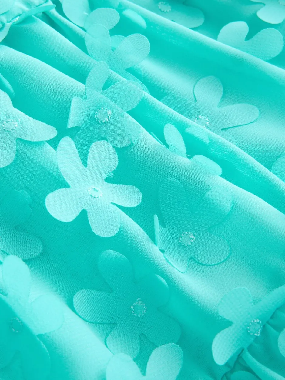 Gelegenheidskleding|Jurken|Next - Korte mouwen 3D bloemenjurk (3mnd -8jr) Blauwgroen