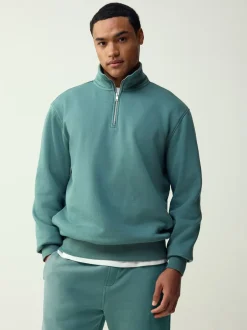 Sweaters En Hoody´S|Sweaters En Hoody´S*Next Blauwgroen - Kwartrits - Sweatshirt van jersey met hoog katoengehalte