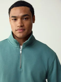 Sweaters En Hoody´S|Sweaters En Hoody´S*Next Blauwgroen - Kwartrits - Sweatshirt van jersey met hoog katoengehalte
