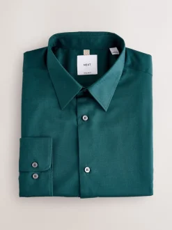 Formele Overhemden|Next Blauwgroen - Normale Pasvorm - Onderhoudsvriendelijk, getextureerd, slim fit overhemd met enkele manchet