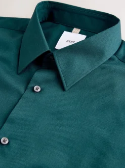 Formele Overhemden|Next Blauwgroen - Normale Pasvorm - Onderhoudsvriendelijk, getextureerd, slim fit overhemd met enkele manchet
