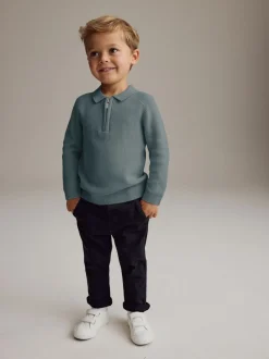 Truien En Breisels|Tops*Next - Poloshirt met lange mouwen en kwartrits (3mnd-7jr) Blauwgroen