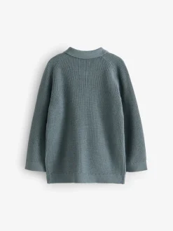 Truien En Breisels|Tops*Next - Poloshirt met lange mouwen en kwartrits (3mnd-7jr) Blauwgroen