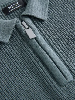 Truien En Breisels|Tops*Next - Poloshirt met lange mouwen en kwartrits (3mnd-7jr) Blauwgroen