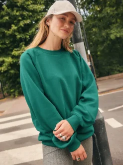 Hoody's En Sweatshirts|Next - Relaxed Fit Heavyweight Longline Crew Neck Sweatshirt Blauwgroen