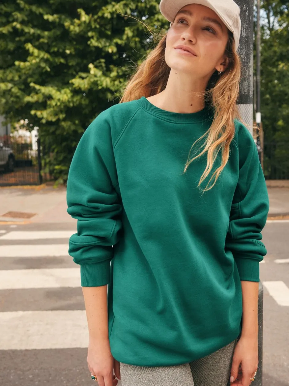 Hoody's En Sweatshirts|Next - Relaxed Fit Heavyweight Longline Crew Neck Sweatshirt Blauwgroen