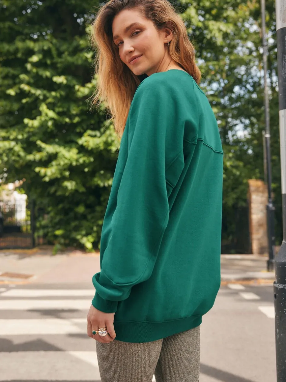 Hoody's En Sweatshirts|Next - Relaxed Fit Heavyweight Longline Crew Neck Sweatshirt Blauwgroen