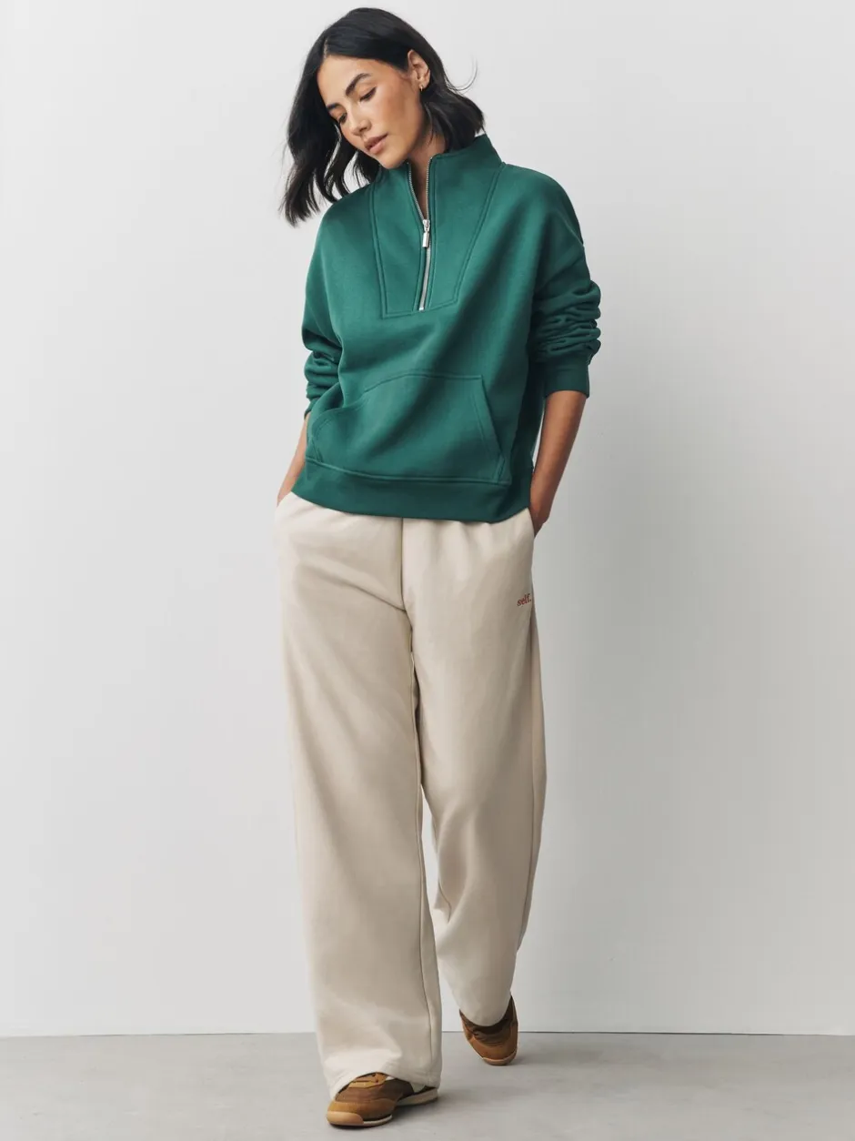 Hoody's En Sweatshirts|Next - Relaxed fit sweatshirt van zware katoenrijke jersey met ritssluiting bij de hals Blauwgroen