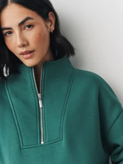 Hoody's En Sweatshirts|Next - Relaxed fit sweatshirt van zware katoenrijke jersey met ritssluiting bij de hals Blauwgroen