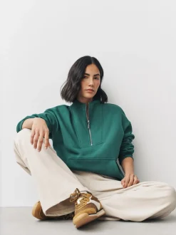 Hoody's En Sweatshirts|Next - Relaxed fit sweatshirt van zware katoenrijke jersey met ritssluiting bij de hals Blauwgroen