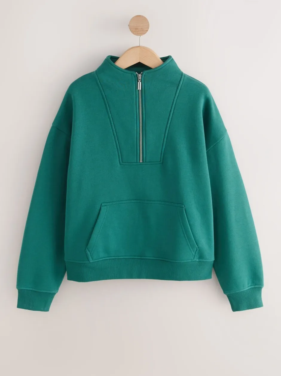 Hoody's En Sweatshirts|Next - Relaxed fit sweatshirt van zware katoenrijke jersey met ritssluiting bij de hals Blauwgroen
