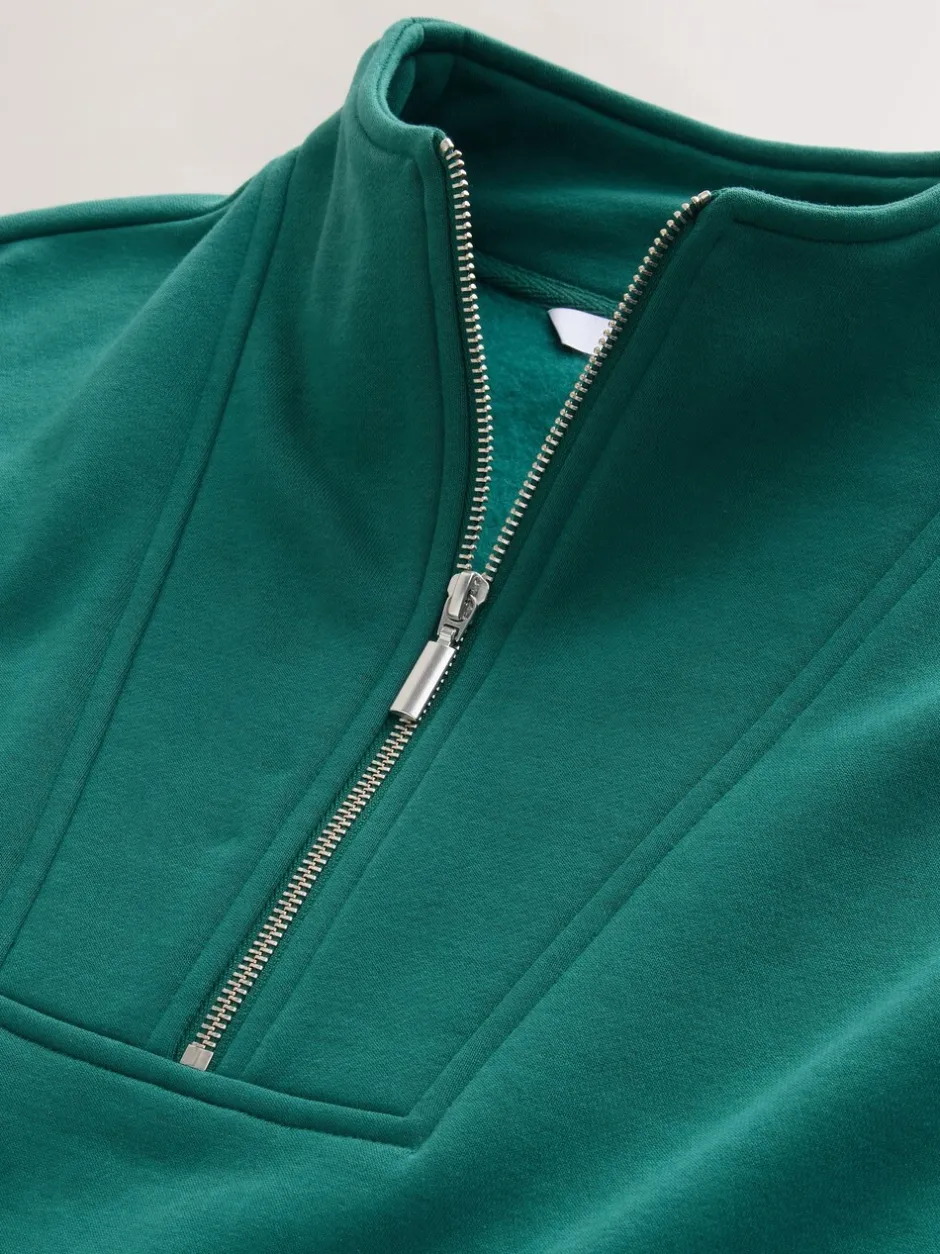 Hoody's En Sweatshirts|Next - Relaxed fit sweatshirt van zware katoenrijke jersey met ritssluiting bij de hals Blauwgroen