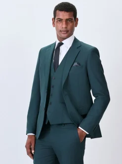 Blazers En Business-Jasjes|Pakken*Next Blauwgroen - Slim Fit - Kostuum met textuur: colbert