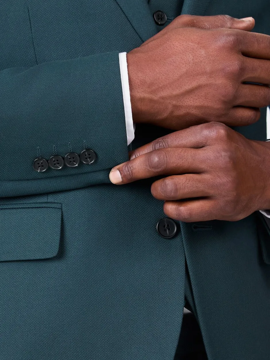 Blazers En Business-Jasjes|Pakken*Next Blauwgroen - Slim Fit - Kostuum met textuur: colbert