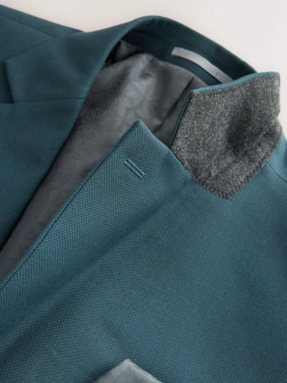 Blazers En Business-Jasjes|Pakken*Next Blauwgroen - Slim Fit - Kostuum met textuur: colbert