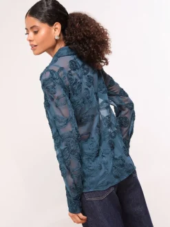 Blouses En Overhemden|Lipsy - Burnout overhemd met knoopsluiting Blauwgroen met bloemen