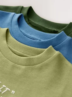 T-Shirts|Tops*Next - Verpakking van 3 ruimvallende zware T-shirts met lange mouwen (3-16jr) Blauw/groen met grafische print