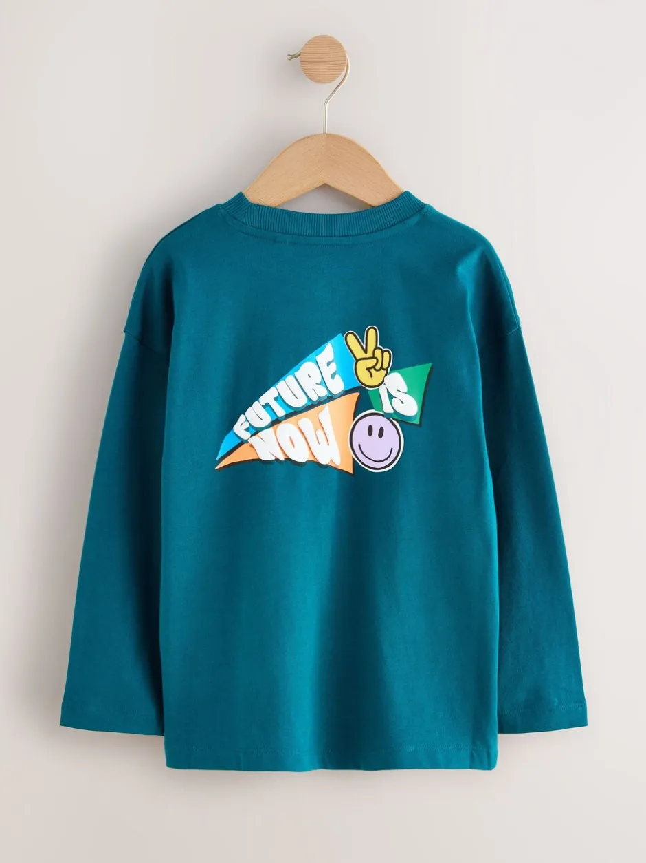 T-Shirts|Tops|Next Blauwgroen/blauw/grijs felle graffiti - 3 Relaxed Fit T-shirts met grafische print en lange mouwen (3-16jr)