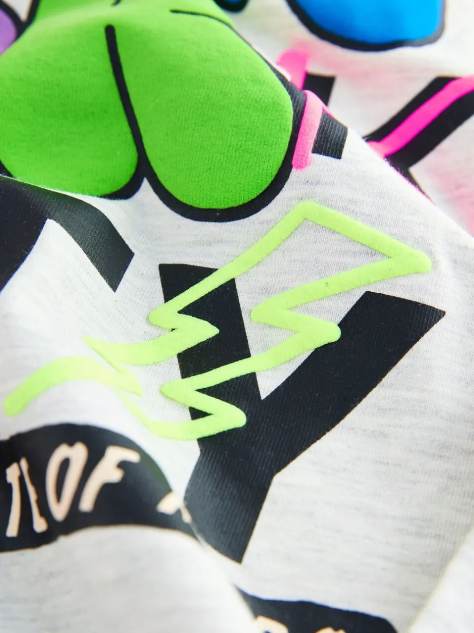 T-Shirts|Tops|Next Blauwgroen/blauw/grijs felle graffiti - 3 Relaxed Fit T-shirts met grafische print en lange mouwen (3-16jr)