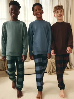 Pyjama's|Nachtkleding En Pyjama's|Next - Verpakking van 3 geweven geruite pyjama's (3-16 jr) Blauw/Groen/Bruin