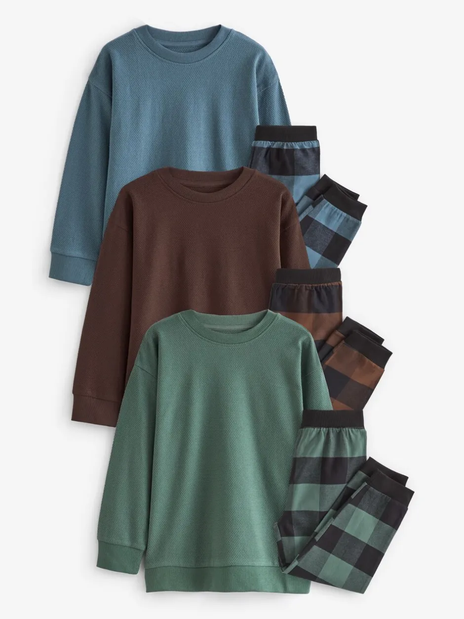 Pyjama's|Nachtkleding En Pyjama's|Next - Verpakking van 3 geweven geruite pyjama's (3-16 jr) Blauw/Groen/Bruin