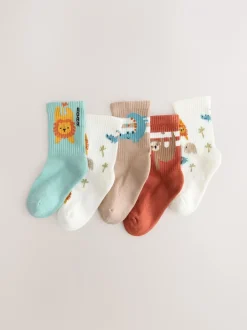Sokken En Panty's|Sokken*Next Blauwgroen/bruin met safaridieren - Verpakking van 5 paar Character sokken met hoog katoengehalte