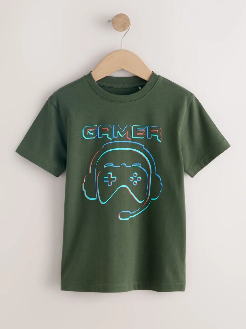 T-Shirts|Tops|Next Blauw/groen/geel - Regular fit T-shirts met grafische print en korte mouwen 3 stuks (3-16jr)