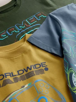 T-Shirts|Tops|Next Blauw/groen/geel - Regular fit T-shirts met grafische print en korte mouwen 3 stuks (3-16jr)