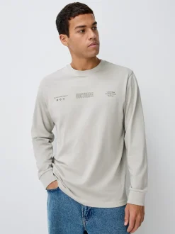 T-Shirts En Hemden|Next Blauw/Groen/Kiezelkleurig - Relaxed Fit Long Sleeve Graphic Multipack T-Shirt