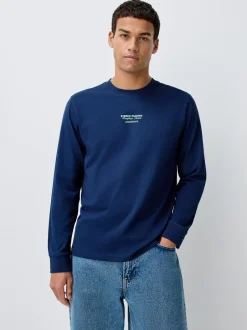 T-Shirts En Hemden|Next Blauw/Groen/Kiezelkleurig - Relaxed Fit Long Sleeve Graphic Multipack T-Shirt