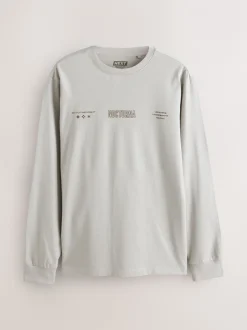 T-Shirts En Hemden|Next Blauw/Groen/Kiezelkleurig - Relaxed Fit Long Sleeve Graphic Multipack T-Shirt