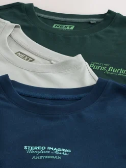 T-Shirts En Hemden|Next Blauw/Groen/Kiezelkleurig - Relaxed Fit Long Sleeve Graphic Multipack T-Shirt