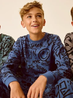 Pyjama's|Nachtkleding En Pyjama's*Next Blauw/Groen/Naturel personage - Verpakking van 3 pyjama's met lange mouwen (3-16 jr)