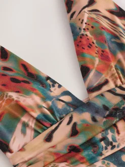 Badkleding|Next - Diepuitgesneden buikbedekkend badpak Blauwgroen/Roze Metallic Animal