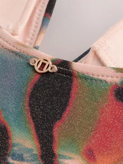 Badkleding|Next - Diepuitgesneden buikbedekkend badpak Blauwgroen/Roze Metallic Animal