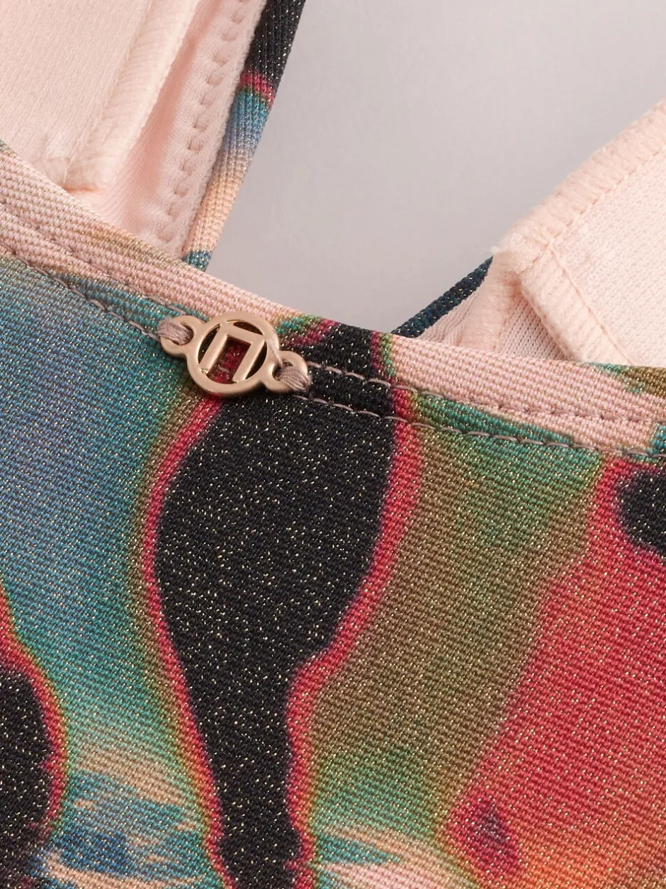 Badkleding|Next - Diepuitgesneden buikbedekkend badpak Blauwgroen/Roze Metallic Animal