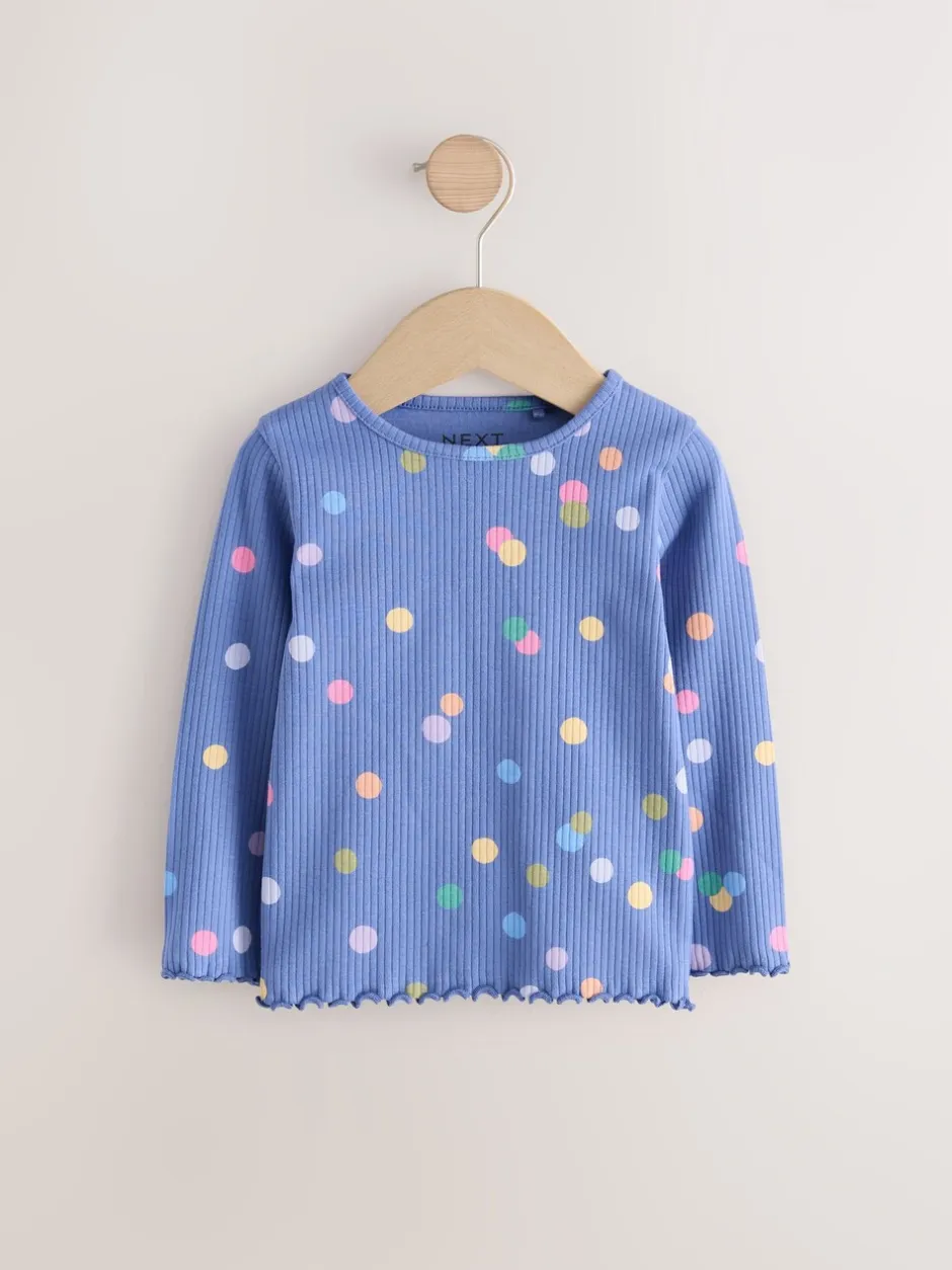 Tops*Next Blauw/meerkleurig met stippen - Geribbeld T-shirt met lange mouwen (3mnd-7jr)