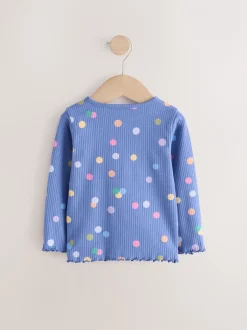 Tops*Next Blauw/meerkleurig met stippen - Geribbeld T-shirt met lange mouwen (3mnd-7jr)