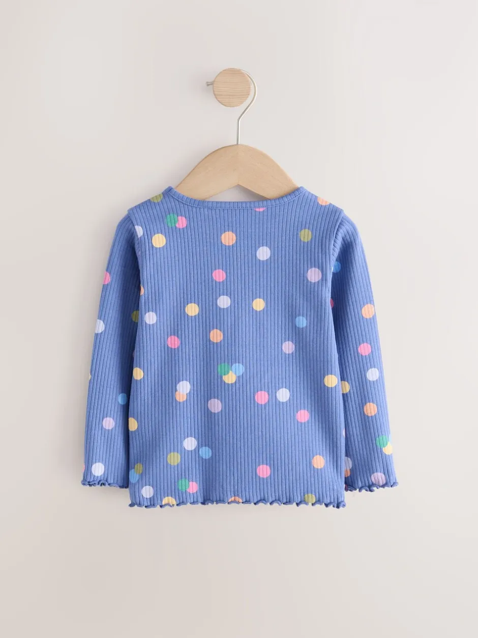 Tops*Next Blauw/meerkleurig met stippen - Geribbeld T-shirt met lange mouwen (3mnd-7jr)