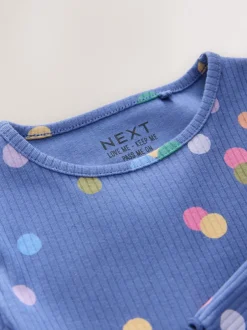 Tops*Next Blauw/meerkleurig met stippen - Geribbeld T-shirt met lange mouwen (3mnd-7jr)