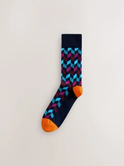 Sokken|Sokken|Next Blauw/oranje - Set van 8 sokken met patroon