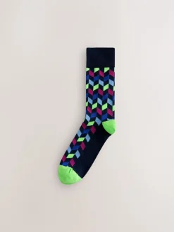 Sokken|Sokken|Next Blauw/oranje - Set van 8 sokken met patroon