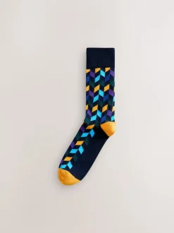 Sokken|Sokken|Next Blauw/oranje - Set van 8 sokken met patroon