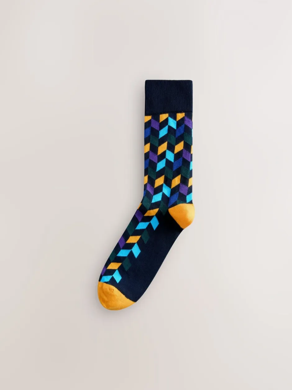 Sokken|Sokken|Next Blauw/oranje - Set van 8 sokken met patroon